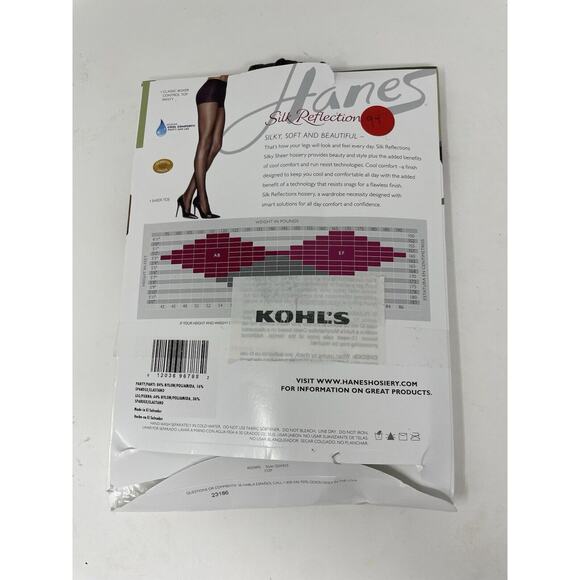 Hanes Silk Reflections Silky Sheer Control Top Sheer Toe BARELY BLACK Size EF - Picture 2 of 2
